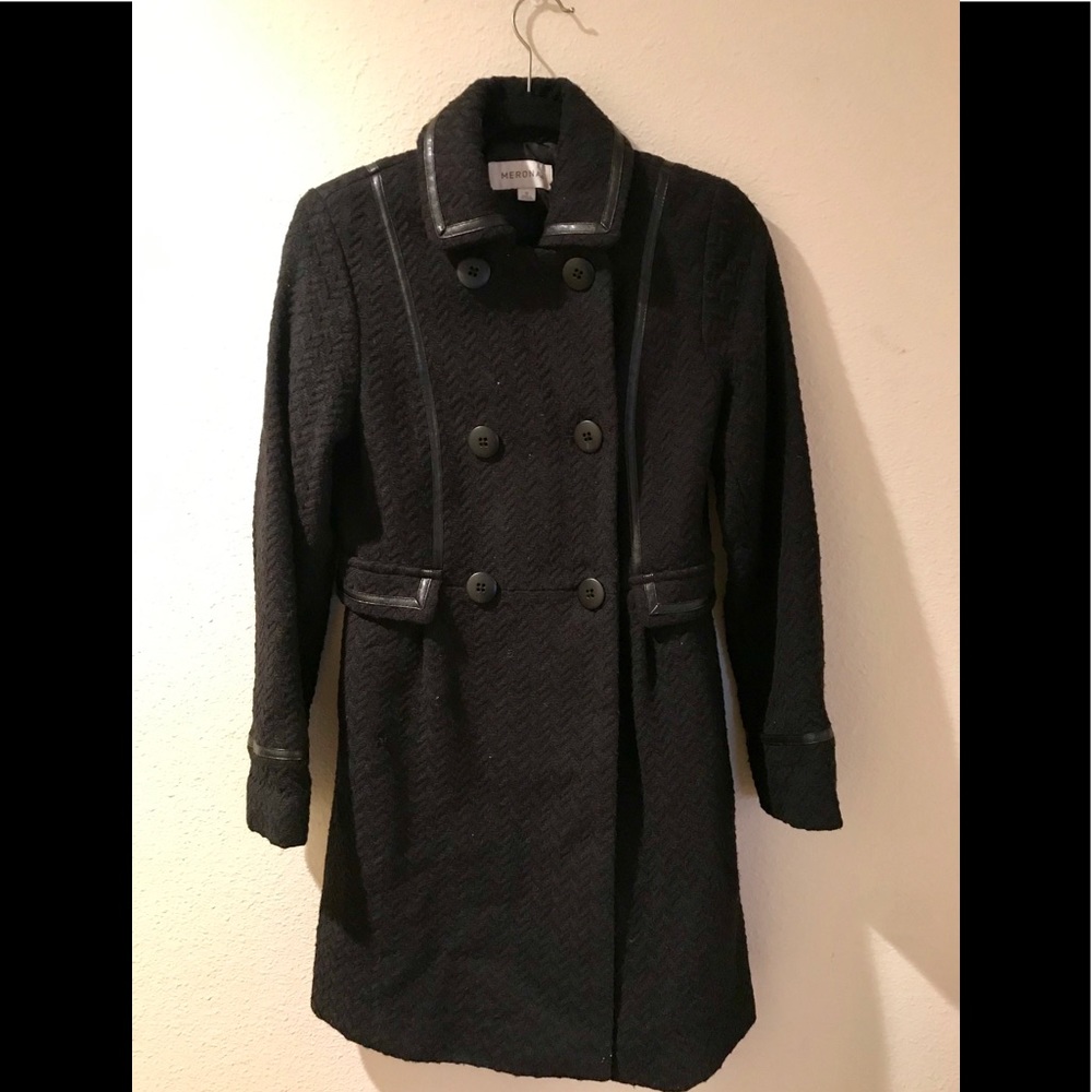 Black Basket Weave Peacoat